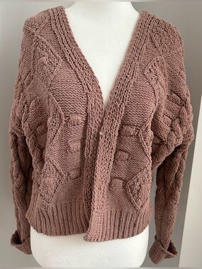 Jessica Simpson Chunky Knit Open-Front Cardigan, Dusty Rose